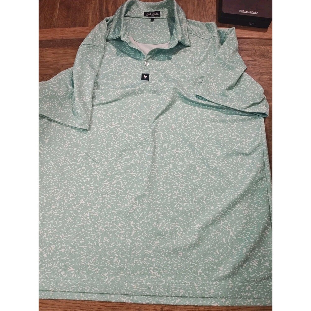 Bad Birdie Polo Shirt Mens XL Light Green Splatter Performance Stretch Logo Golf